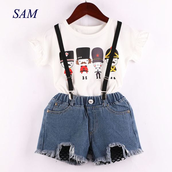 summer children's cloting sets 2019 girls cartoon soldiers ruffled t-shirt + mesh denim shorts + straps 3 pcs suit clothes, White
summer children's cloting sets 2019 girls cartoon soldiers ruffled t-shirt + mesh denim shorts + straps 3 pcs suit clothes, White