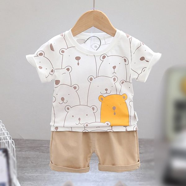 clothing sets summer boy cool clothes cute suit cartoon bear short sleeve t-shirt + shorts, White 
clothing sets summer boy cool clothes cute suit cartoon bear short sleeve t-shirt + shorts, White