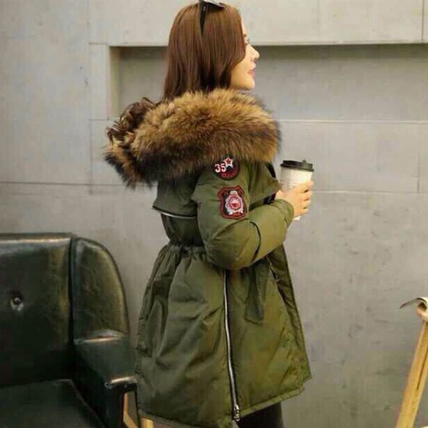 new brand 2017 winter jacket coat women's duck down parka army green large raccoon fur collar hooded woman outwear clothing, Black
new brand 2017 winter jacket coat women's duck down parka army green large raccoon fur collar hooded woman outwear clothing, Black