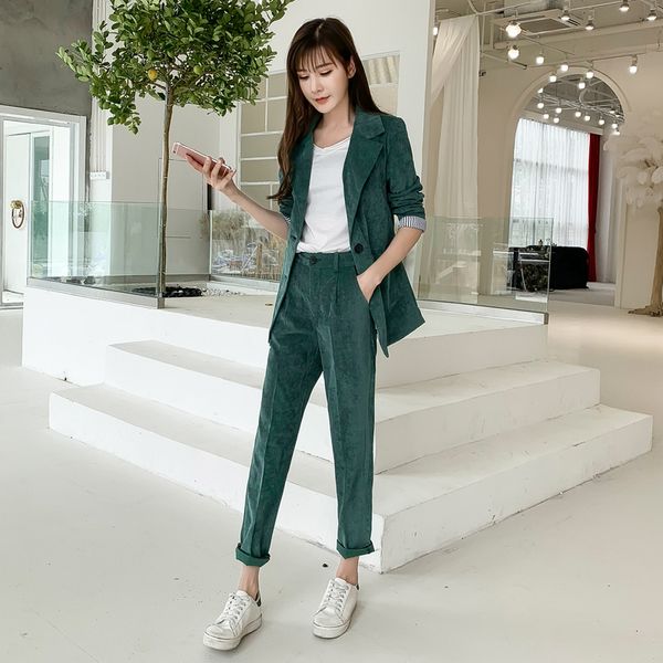 2019 autumn new office lady pant suits women's corduroy pant suits blazers suit jacket two-piece casual british wind suit sets, White;black
2019 autumn new office lady pant suits women's corduroy pant suits blazers suit jacket two-piece casual british wind suit sets, White;black