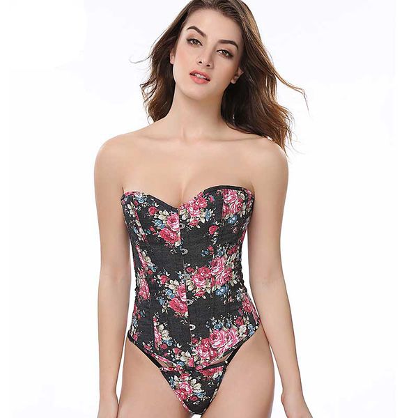 Floral Print Corset Black Blue Color Overbust Young Sexy Women Summer Outwear Gothic Bustiers And Corsets Front Buckle Closure
Floral Print Corset Black Blue Color Overbust Young Sexy Women Summer Outwear Gothic Bustiers And Corsets Front Buckle Closure