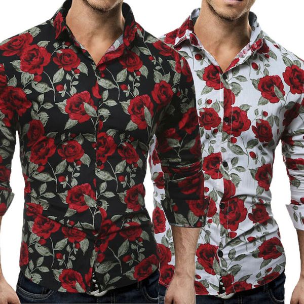 goocheer fashion men casual stylish slim fit long sleeve casual business formal dress shirts rose printed mens shirts, White;black
goocheer fashion men casual stylish slim fit long sleeve casual business formal dress shirts rose printed mens shirts, White;black