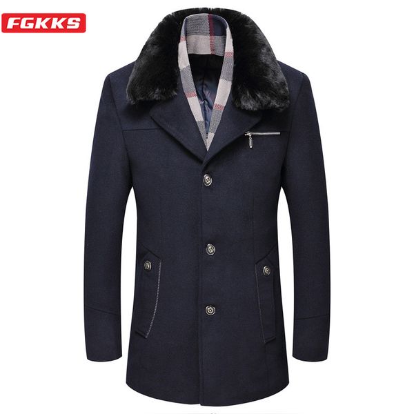 men's wool & blends fgkks brand men blend coats winter business casual fur collar overcoat plus velvet thick coat male, Black
men's wool & blends fgkks brand men blend coats winter business casual fur collar overcoat plus velvet thick coat male, Black