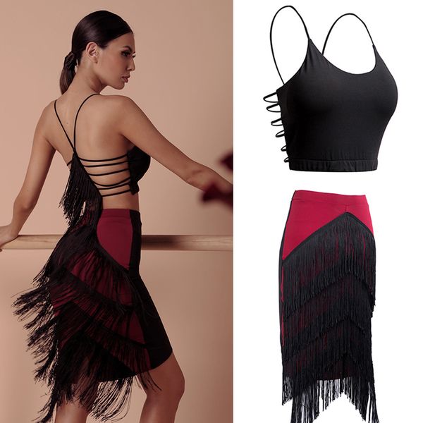 2020 latin dance tassel skirt suit practice clothes women summer performance latin dance costumes dress sl3428, Black;red
2020 latin dance tassel skirt suit practice clothes women summer performance latin dance costumes dress sl3428, Black;red