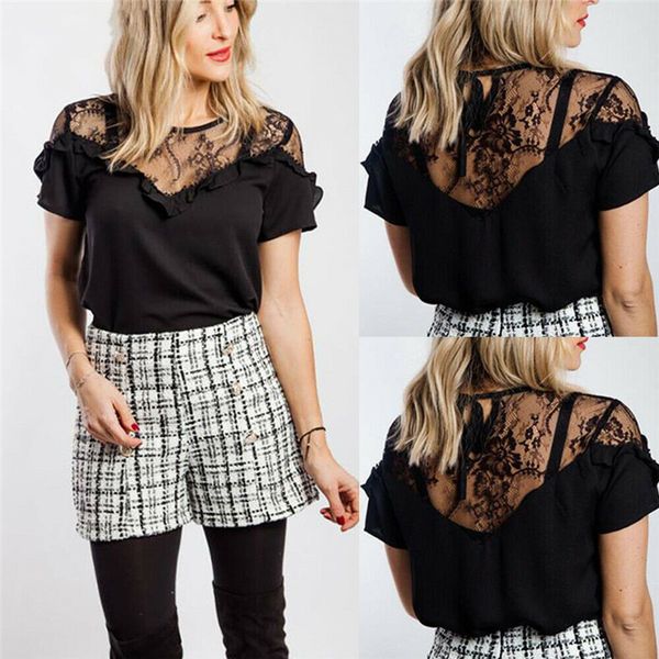 hirigin women new hollowed-out lace blouse short sleeve t shirt casual solid tee summer, White
hirigin women new hollowed-out lace blouse short sleeve t shirt casual solid tee summer, White
