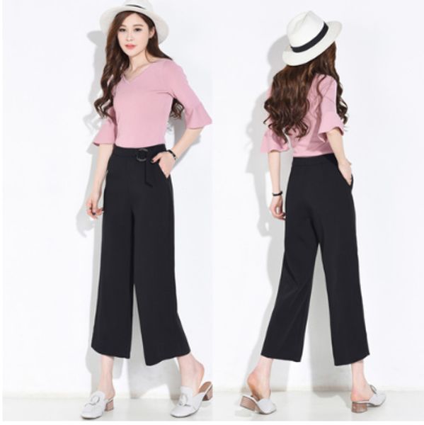 womem wide leg pants 2019 spring summer female vintage solid loose elegant chiffon pant casual trousers office lady pantalon, Black;white
womem wide leg pants 2019 spring summer female vintage solid loose elegant chiffon pant casual trousers office lady pantalon, Black;white