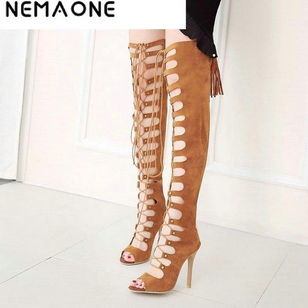nemaone women shoes high heels women shoes peep toe lace up thigh high boots summer cut outs botas over the knee bootie, Black
nemaone women shoes high heels women shoes peep toe lace up thigh high boots summer cut outs botas over the knee bootie, Black