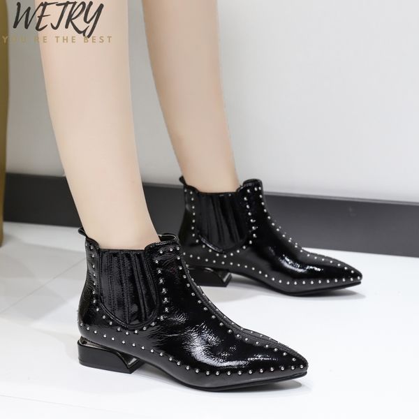 2020 new arrival fashion shoes women boots elasticated patent leather ankle boots pointed low heel shoes, Black
2020 new arrival fashion shoes women boots elasticated patent leather ankle boots pointed low heel shoes, Black