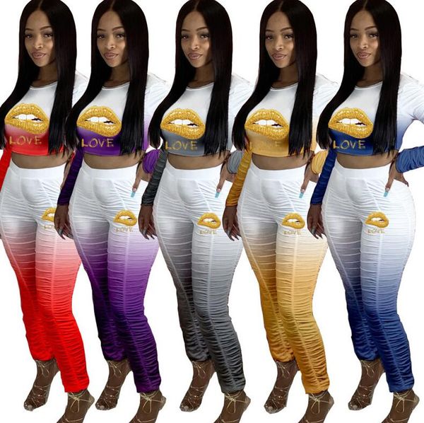 women clothes fashion lips print long sleeve t shirt crop pants gradient color pleated leggings tourser tracksuit two pieces suit d8405, White
women clothes fashion lips print long sleeve t shirt crop pants gradient color pleated leggings tourser tracksuit two pieces suit d8405, White