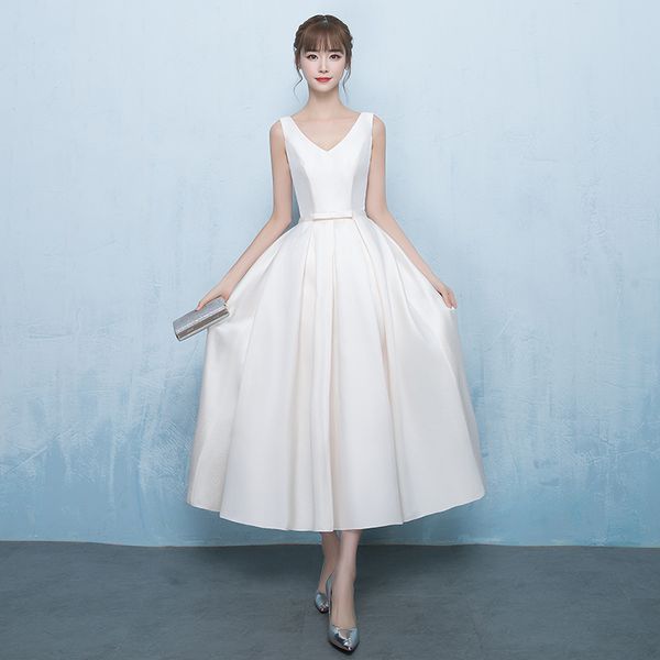 v шеи атласные свадебные платья с лук чай длина свадебные платья 2019 пляж свадебное платье bruidsjurken, White 
v шеи атласные свадебные платья с лук чай длина свадебные платья 2019 пляж свадебное платье bruidsjurken, White