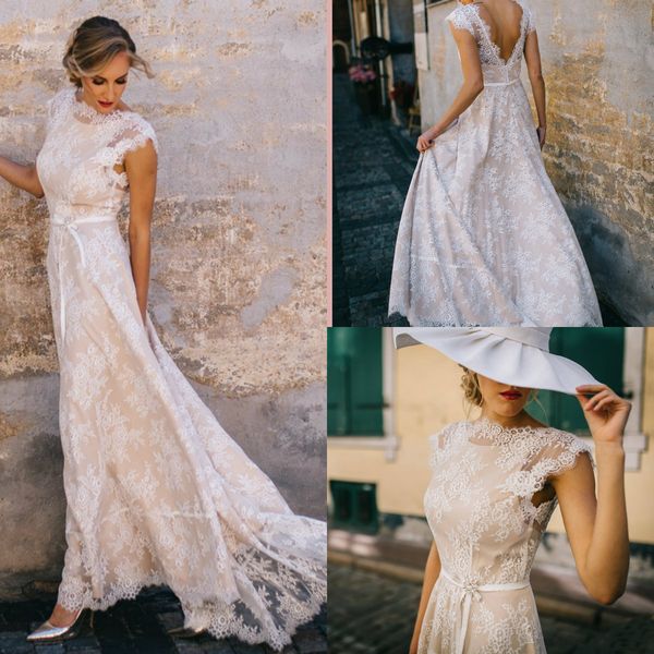 vintage champagne lace bohemian wedding dress a line cap sleeve backless bridal gown sweep train vestidos de novia 2020, White
vintage champagne lace bohemian wedding dress a line cap sleeve backless bridal gown sweep train vestidos de novia 2020, White