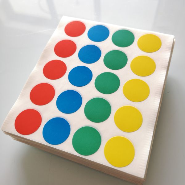 100 Sheets Diameter 20mm Red Blue Green Yellow Round Paper Sticker, Color Dots, Item No. Of08