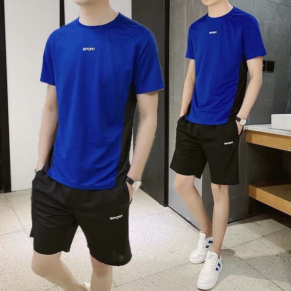 men summer splicing sportswear sets short sleeve t-shirts+ short pants new fashion men casual sets shorts+t-shirts 2 pieces, Gray 
men summer splicing sportswear sets short sleeve t-shirts+ short pants new fashion men casual sets shorts+t-shirts 2 pieces, Gray