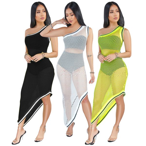 women summer irregular bodycon dresses one shoulder hollow out tank sleeve network maxi dress beachwear, Black;gray
women summer irregular bodycon dresses one shoulder hollow out tank sleeve network maxi dress beachwear, Black;gray