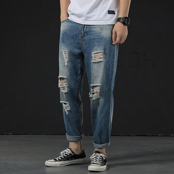 japanese-style harem with holes jeans men popular brand loose-fit ripped jeans capri pants korean-style trend 9 pants men's wear, Blue
japanese-style harem with holes jeans men popular brand loose-fit ripped jeans capri pants korean-style trend 9 pants men's wear, Blue