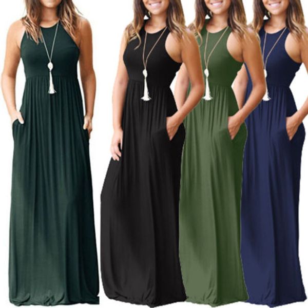 round neck solid boho casual long maxi party beach dress sundress women summer dresses sleeveless, Black;gray
round neck solid boho casual long maxi party beach dress sundress women summer dresses sleeveless, Black;gray