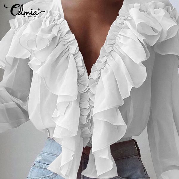 plus size celmia ruffled stitching women blouse fashion office deep v-neck soild long sleeve shirt casual elegant blusas 7, White
plus size celmia ruffled stitching women blouse fashion office deep v-neck soild long sleeve shirt casual elegant blusas 7, White