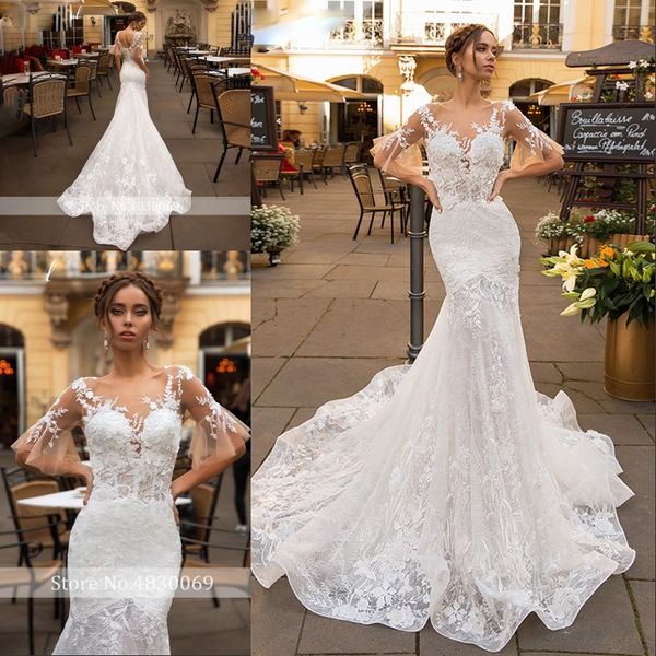 romantic mermaid wedding dress invisible neckline flare sleeve vintage illusion bride gown robe de mariage, White;pink
romantic mermaid wedding dress invisible neckline flare sleeve vintage illusion bride gown robe de mariage, White;pink