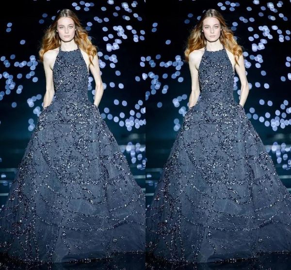 elie saab 2020 dark navy evening dresses halter neck tulle a-line prom gowns full length formal party celebrity dress customized, Black
elie saab 2020 dark navy evening dresses halter neck tulle a-line prom gowns full length formal party celebrity dress customized, Black