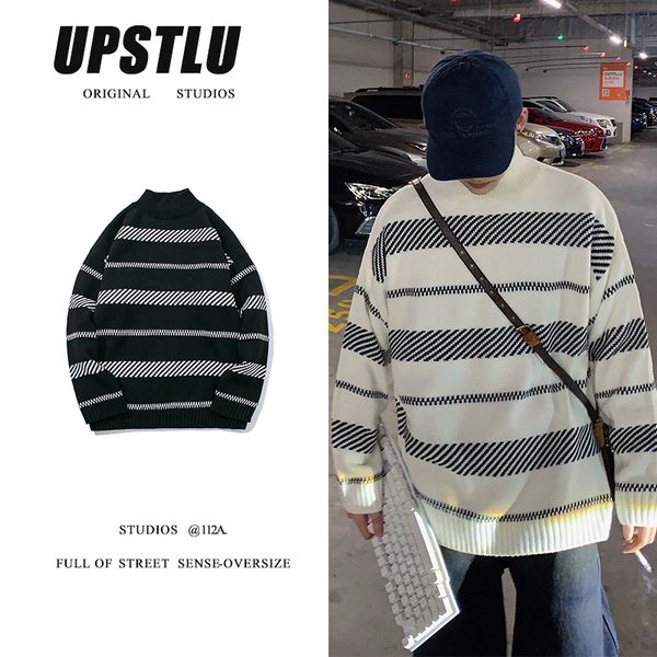 winter new thick sweater men warm fashion contrast color stand collar knit pullover man streetwear wild loose striped sweater, White;black
winter new thick sweater men warm fashion contrast color stand collar knit pullover man streetwear wild loose striped sweater, White;black