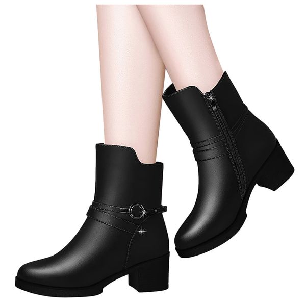women's boots leisure solid round toe zipper square med heel leather boots shoes ankle boot ladies shoes 2019 new style, Black
women's boots leisure solid round toe zipper square med heel leather boots shoes ankle boot ladies shoes 2019 new style, Black