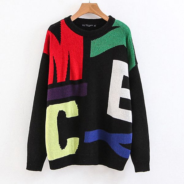 korean winter knitted sweater women 2020 o-neck color block letter pattern print loose pullover sweater women's fashion clothing, White;black
korean winter knitted sweater women 2020 o-neck color block letter pattern print loose pullover sweater women's fashion clothing, White;black