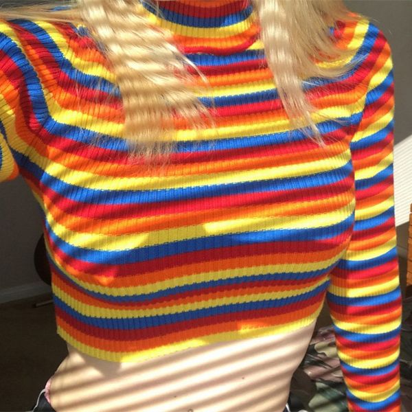 2019 fashion striped long sleeve sweater color high collar jumper knitted sweater, White;black
2019 fashion striped long sleeve sweater color high collar jumper knitted sweater, White;black