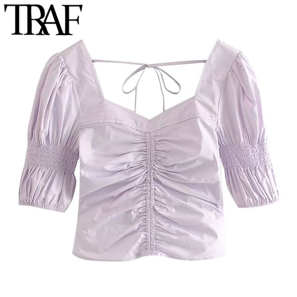 traf women sweet fashion pleated cropped blouses vintage puff sleeves back elastic female shirts blusas chic, White
traf women sweet fashion pleated cropped blouses vintage puff sleeves back elastic female shirts blusas chic, White