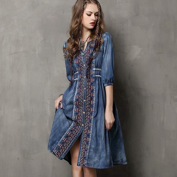 2021 spring summer vintage cotton denim dress half sleeve v-neck a-line all match drawstring embroidery loose women dresses vestidos w453, Black;gray
2021 spring summer vintage cotton denim dress half sleeve v-neck a-line all match drawstring embroidery loose women dresses vestidos w453, Black;gray