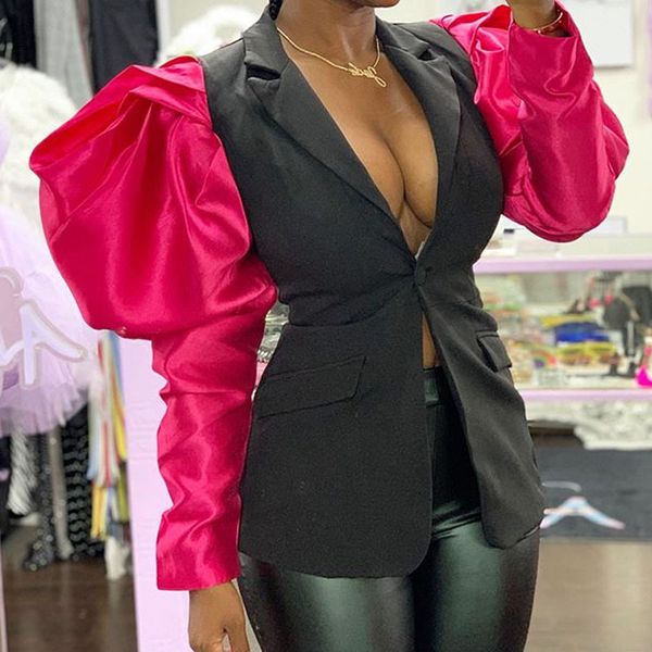 women puff sleeve color block patchwork notcched collar long sleeve blazer chic pockets design streetwear top, White;black
women puff sleeve color block patchwork notcched collar long sleeve blazer chic pockets design streetwear top, White;black