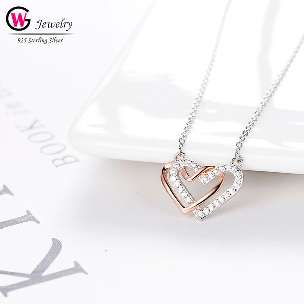chic women chain necklace double heart pendants 925 silver silver gold color mixed mujer jewelry cz zirconia romantic lover gift
chic women chain necklace double heart pendants 925 silver silver gold color mixed mujer jewelry cz zirconia romantic lover gift