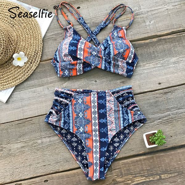 seaselfie boho print cross front bikini sets 2020 women lace up high waist strappy two pieces swimsuits, White;black
seaselfie boho print cross front bikini sets 2020 women lace up high waist strappy two pieces swimsuits, White;black