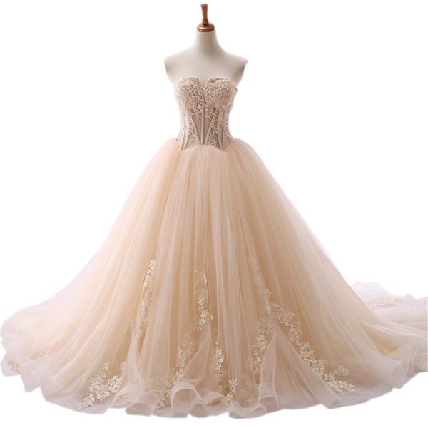 real p champagne wedding bridal dresses a line v neck tulle corset see through applique new wedding gowns cheap, White
real p champagne wedding bridal dresses a line v neck tulle corset see through applique new wedding gowns cheap, White