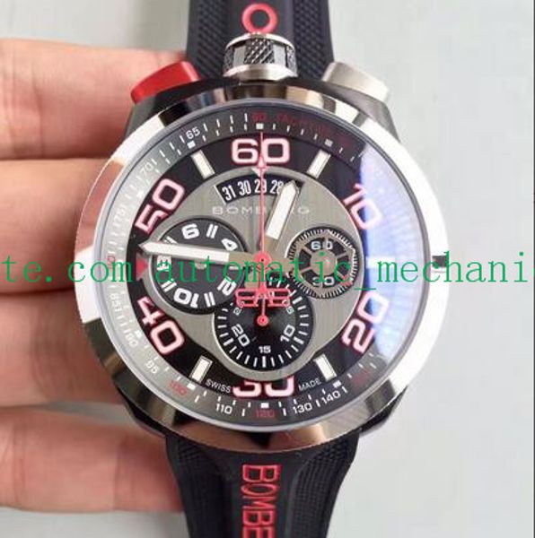 7 style luxury wristwatch new authentic bomberg bolt 68 quartz chrono black pvd rubber strap watch 45mm men watches, Slivery;brown