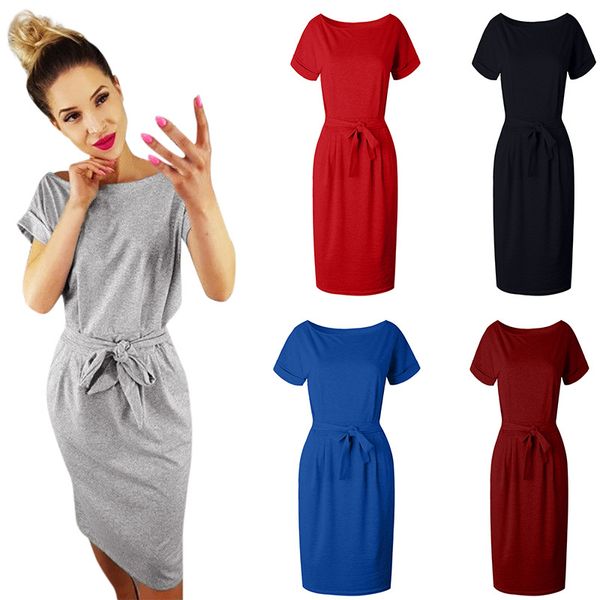 Solid Color Crew Neck Dresses Short Sleeves Sexy Dress with Belt Fashion Hip Wrap Midi Skirt Women Clothes
Solid Color Crew Neck Dresses Short Sleeves Sexy Dress with Belt Fashion Hip Wrap Midi Skirt Women Clothes