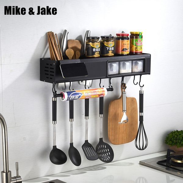 

space aluminium kitchen shelf wall-mounted condiment knife holder receives black kitchen multi-functional storage shelf
