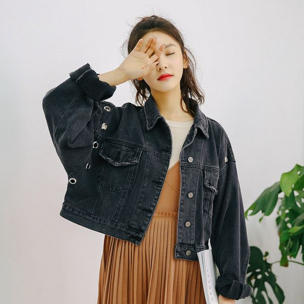 2019 women basic loose coat jeans jacket women streetwear vintage clothes casual korean short coats black denim jackets q024, Black;brown
2019 women basic loose coat jeans jacket women streetwear vintage clothes casual korean short coats black denim jackets q024, Black;brown