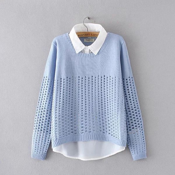 xuanchuranwen new faux two piece shirt collar sweater long sleeve 2017 autumn pullovers women hollow out knitwear yy51, White;black
xuanchuranwen new faux two piece shirt collar sweater long sleeve 2017 autumn pullovers women hollow out knitwear yy51, White;black