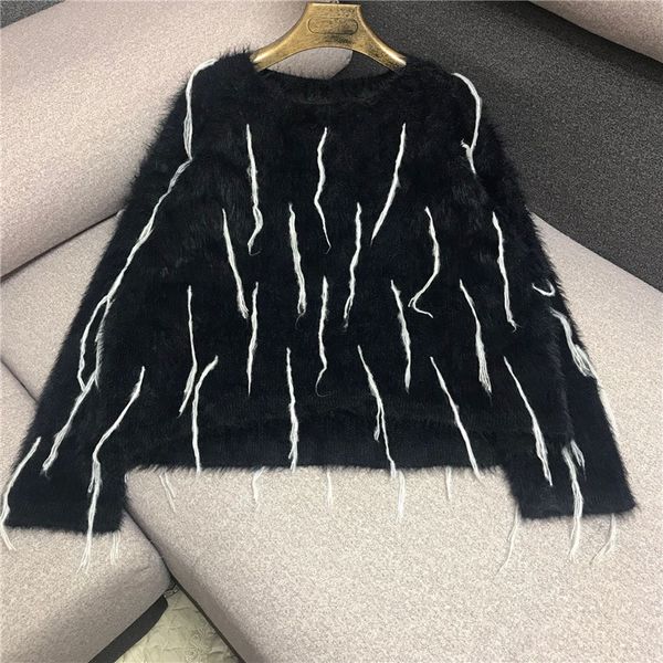 women's sweaters handmade fringed sweater female mohair korean version of black and white, White;black
women's sweaters handmade fringed sweater female mohair korean version of black and white, White;black