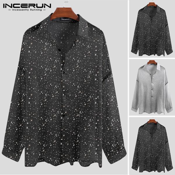 incerun men chic shirt shiny street button loose long sleeve see through fashion party nightclub shirts camisa 2019, White;black
incerun men chic shirt shiny street button loose long sleeve see through fashion party nightclub shirts camisa 2019, White;black