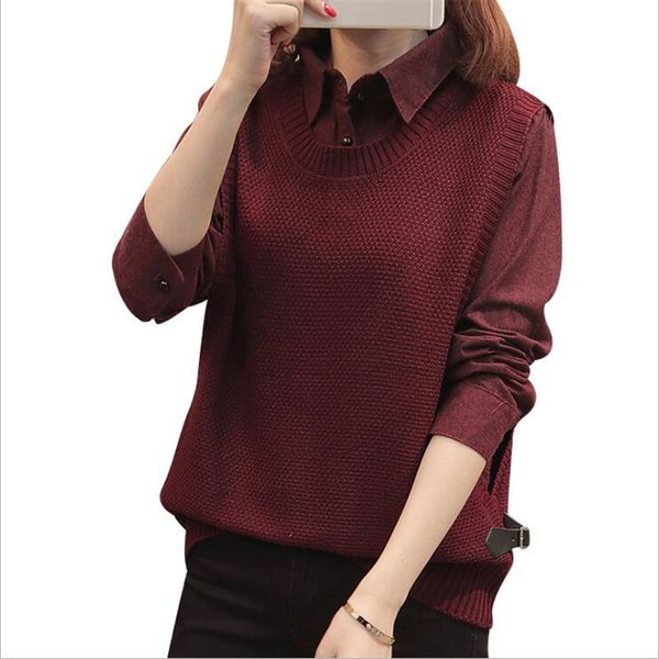 sweater shirt two-piece female autumn and winter new 2019 loose shirt collar stitching female office lady, White;black
sweater shirt two-piece female autumn and winter new 2019 loose shirt collar stitching female office lady, White;black