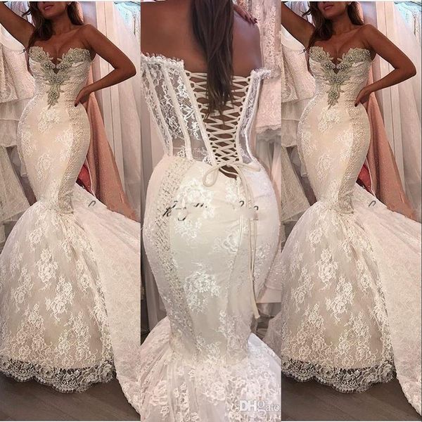 new vintage african mermaid wedding dresses sweetheart lace appliques beaded chapel train backless plus size custom bridal gowns, White
new vintage african mermaid wedding dresses sweetheart lace appliques beaded chapel train backless plus size custom bridal gowns, White