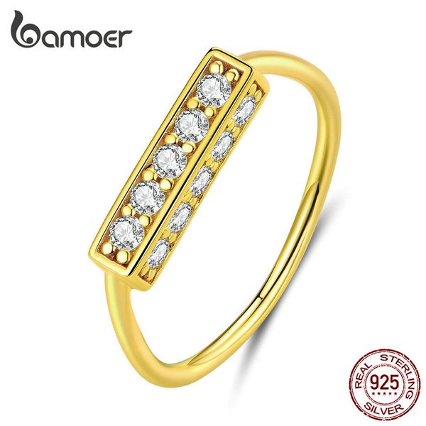 bamoer authentic 925 sterling silver clear cz finger ring for women geometric design wedding fine jewelry band bsr085, Golden;silver
bamoer authentic 925 sterling silver clear cz finger ring for women geometric design wedding fine jewelry band bsr085, Golden;silver