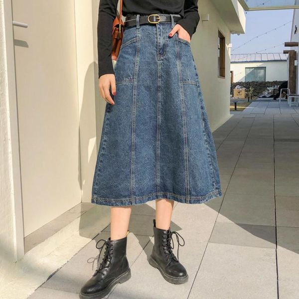 women casual denim skirt streetwear fashion dark blue pockets mid-calf a-line skirts no belt korean japanese gril daily skirt, Black
women casual denim skirt streetwear fashion dark blue pockets mid-calf a-line skirts no belt korean japanese gril daily skirt, Black