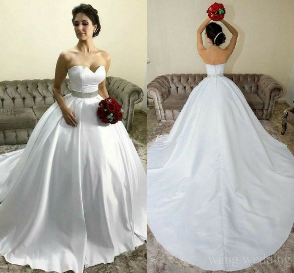 vintage a-line long satin muslim sweetheart wedding dresses with beaded belt sweep train custom made ivory bridal gowns, White
vintage a-line long satin muslim sweetheart wedding dresses with beaded belt sweep train custom made ivory bridal gowns, White