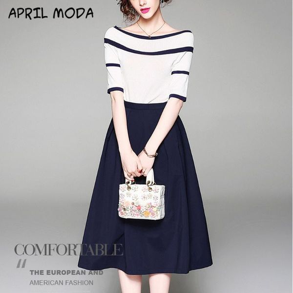 two piece dress fashion word shoulder striped sweater commuting style solid color stitching skirt two-piece suit spring summer ladies, White
two piece dress fashion word shoulder striped sweater commuting style solid color stitching skirt two-piece suit spring summer ladies, White