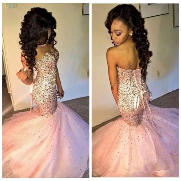 2019 sweetheart beaded crystal mermaid prom dresses tulle junior lace up back slim formal special occasion party gowns custom, Black
2019 sweetheart beaded crystal mermaid prom dresses tulle junior lace up back slim formal special occasion party gowns custom, Black