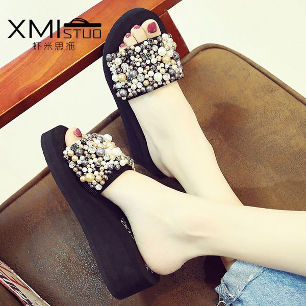new fashion summer women home slippers outdoor string bead high-heeled word dragging days pearl wedges beach shoes wedding shoes, Black
new fashion summer women home slippers outdoor string bead high-heeled word dragging days pearl wedges beach shoes wedding shoes, Black