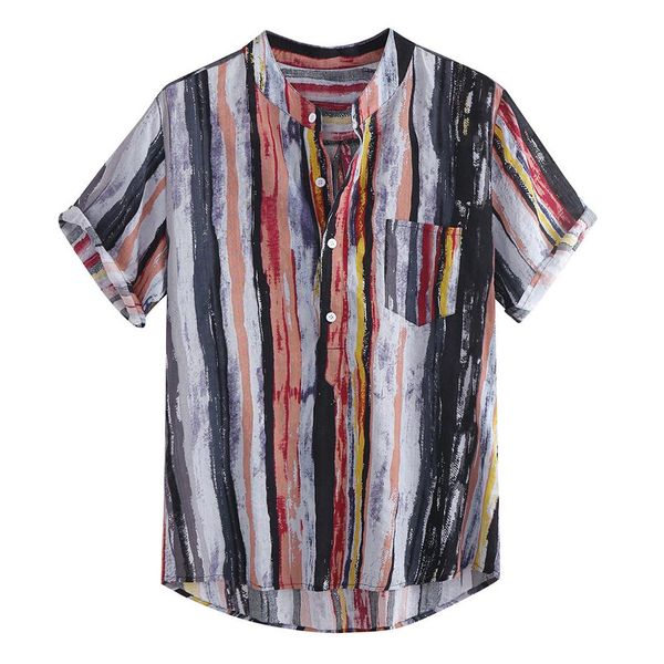 men summer strip print short sleeve shirt fashion stand collar 2019 pullover pocket clothing camiseta hombre multicolor, White;black
men summer strip print short sleeve shirt fashion stand collar 2019 pullover pocket clothing camiseta hombre multicolor, White;black