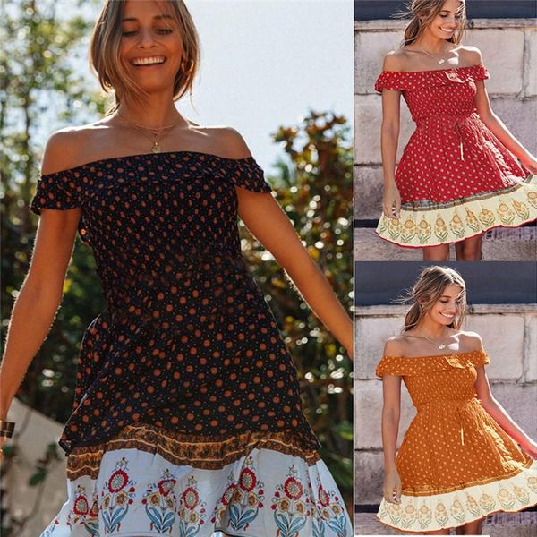 summer womens dresses fashion floral and polka dot printed off shoulder vintage style dresses women dresses, White;black
summer womens dresses fashion floral and polka dot printed off shoulder vintage style dresses women dresses, White;black